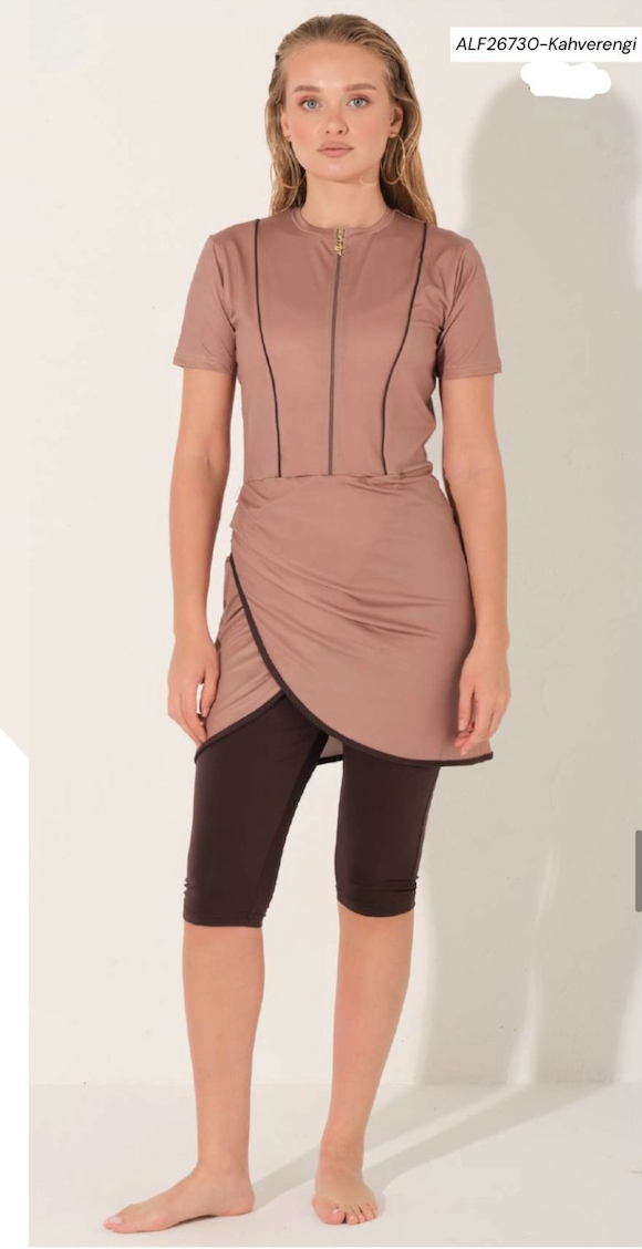 Mocha Short Sleeve Modest Swimwear Set